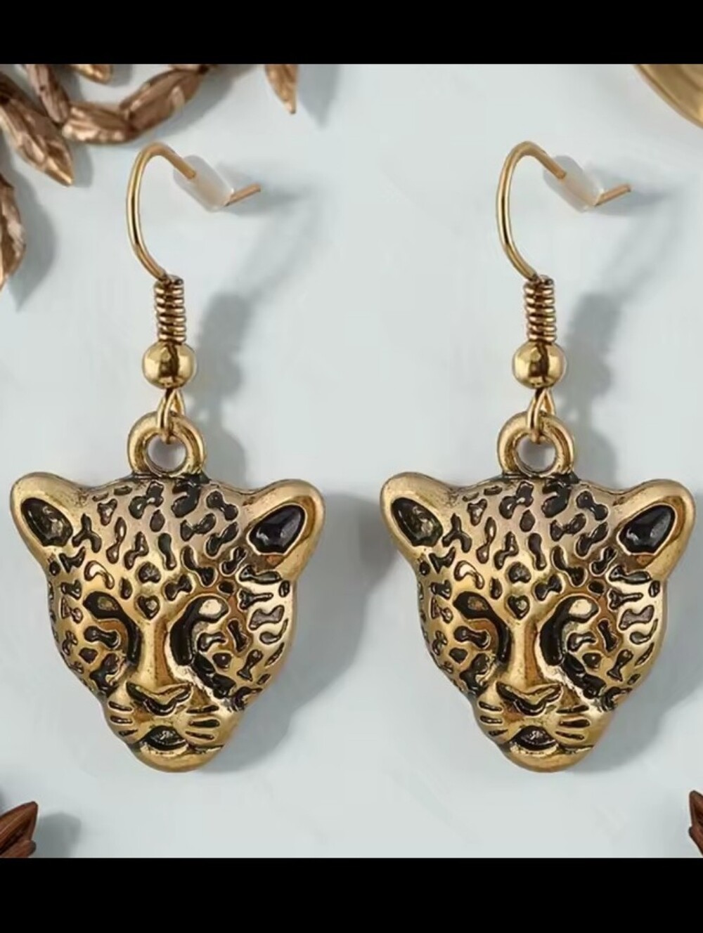 Gold Leopard Head Dangle Earrings - Women's Jewelry New G11